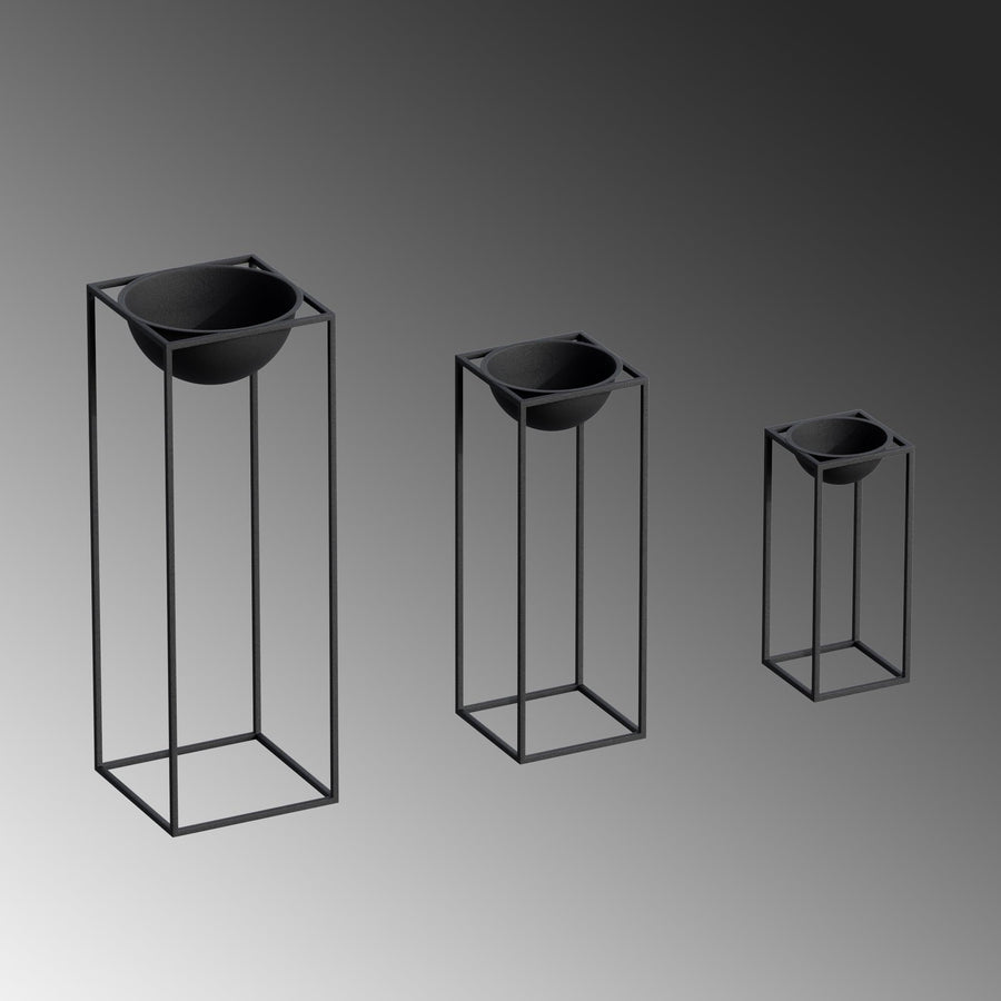 Siyah Metal Saksılık 3'lü Set - Siyah