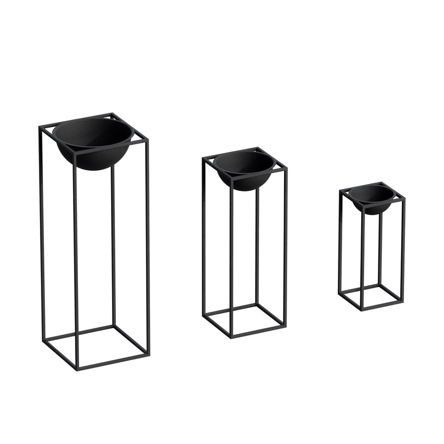 Siyah Metal Saksılık 3'lü Set - Siyah