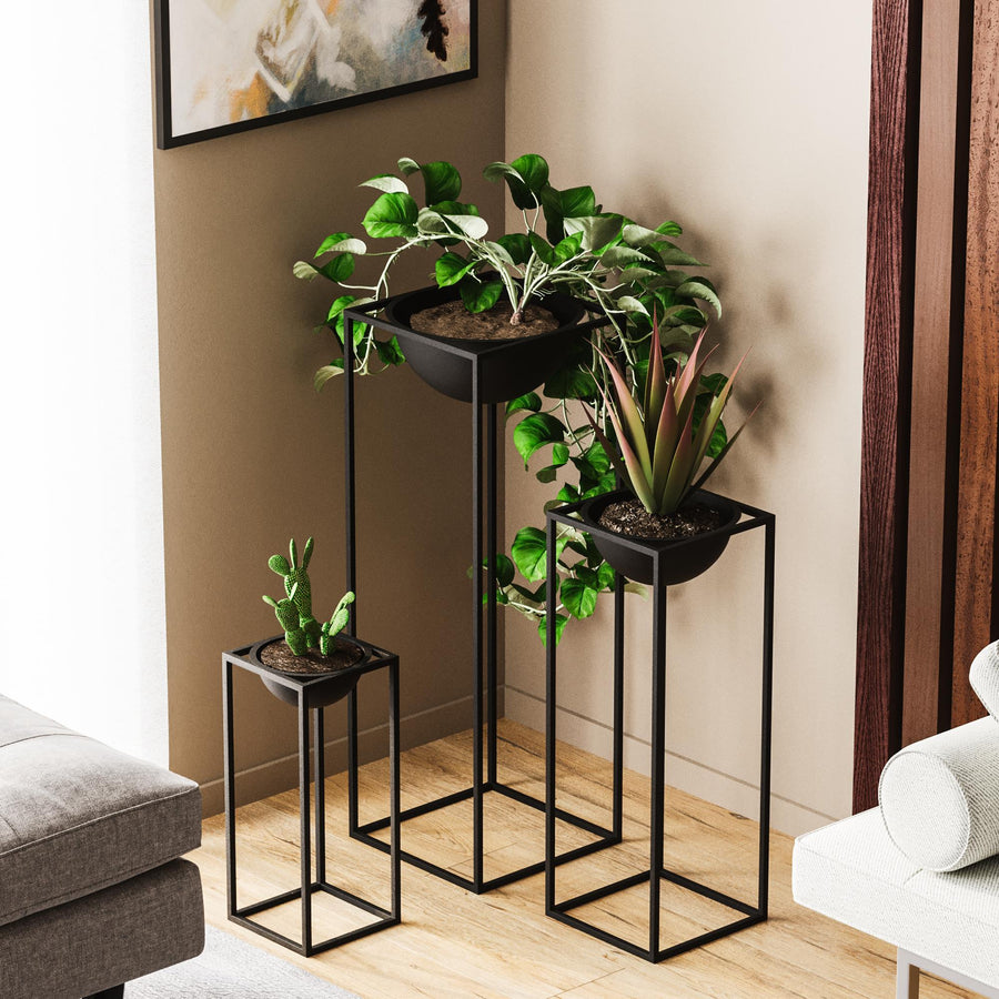 Siyah Metal Saksılık 3'lü Set - Siyah