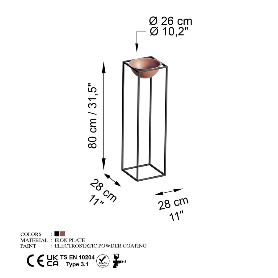 Siyah-Bakır Metal Saksılık Stand - Siyah