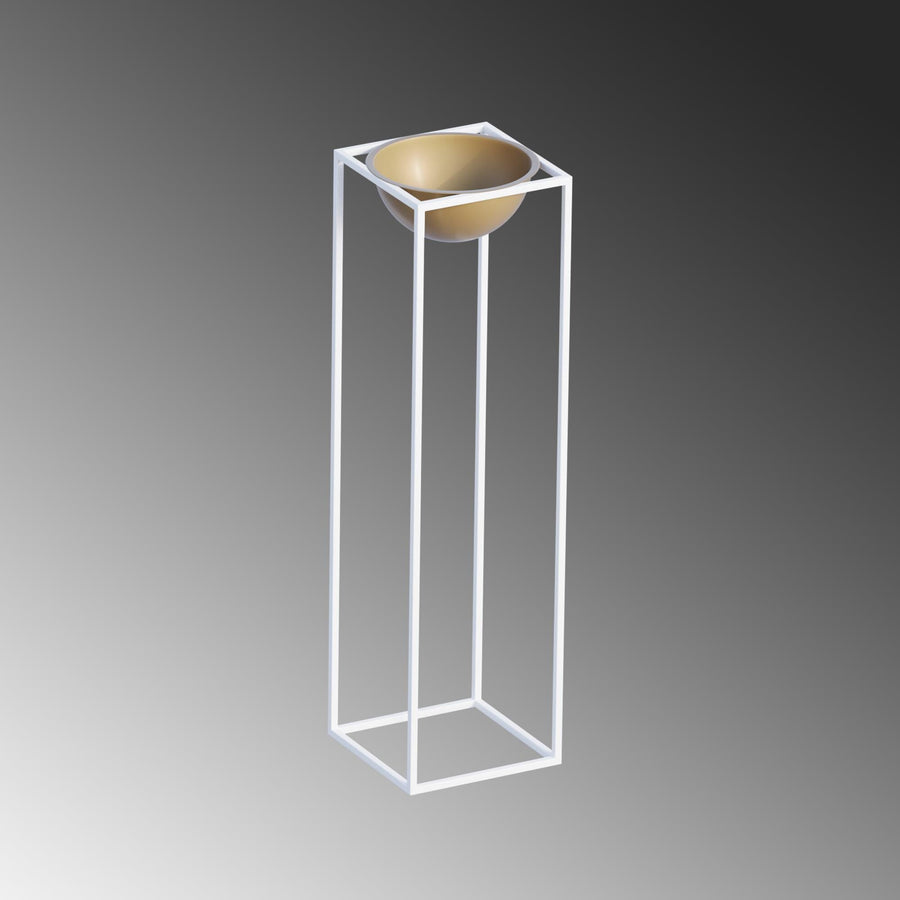 Beyaz-Altın Metal Saksılık Stand - Beyaz