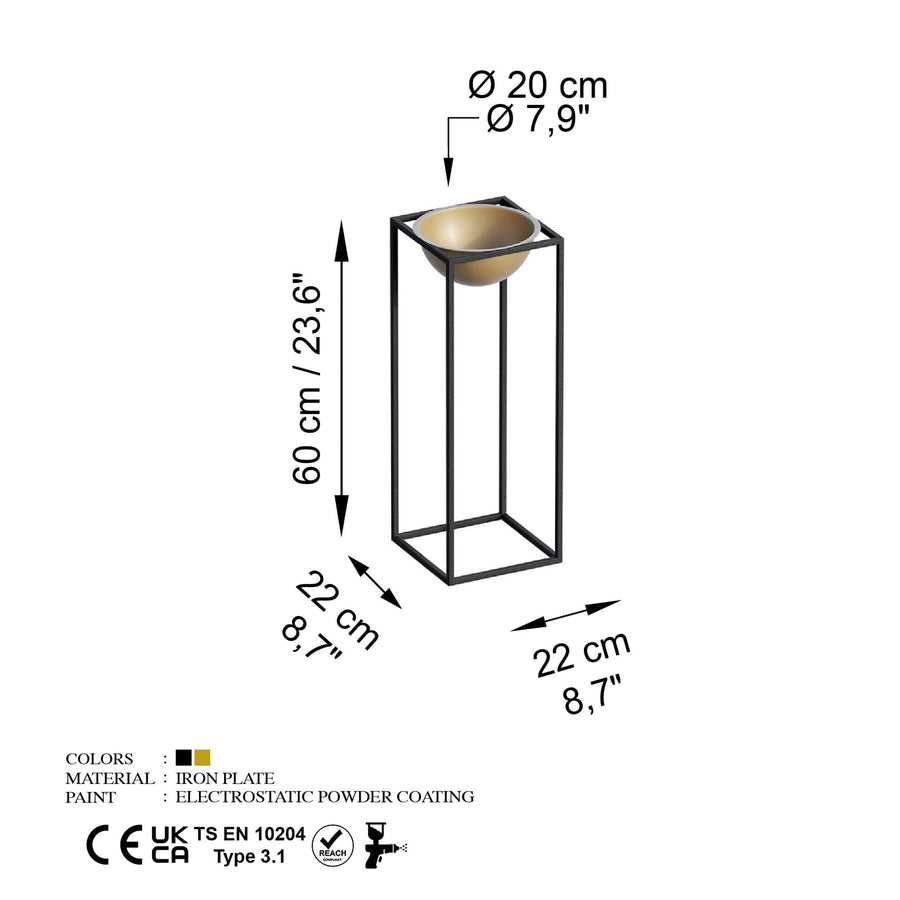 Siyah-Altın Metal Saksılık Stand Kısa - Siyah