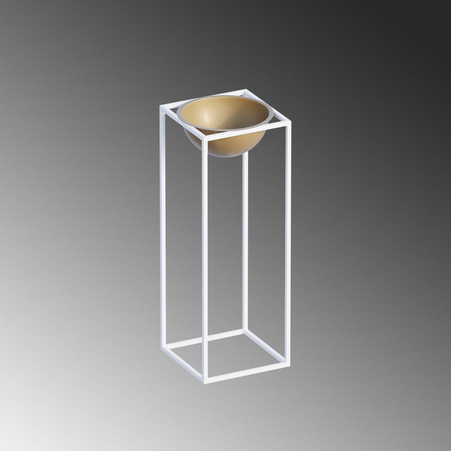 Beyaz-Altın Metal Saksılık Stand Kısa - Beyaz