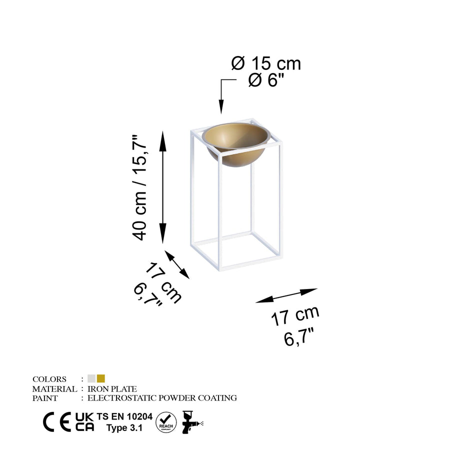 Kare Çerçeveli Metal Saksılık - Beyaz