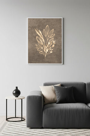 Beyaz Ahşap Çerçeveli Minimal Yaprak Desenli Tablo - Pastel Tonlar | Huhu1087