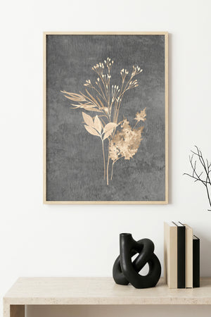 Doğal Ahşap Çerçeveli Minimal Yaprak Desenli Tablo - Pastel Tonlar | huhu1088