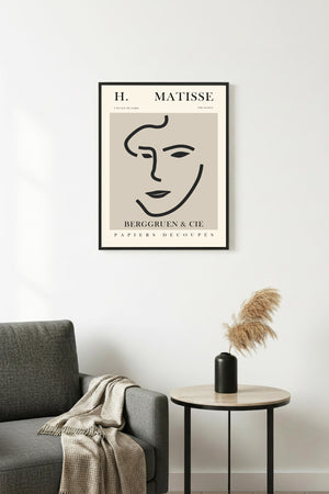Doğal Ahşap Çerçeveli Minimalist Yüz Desenli Tablo - Pastel | huhu1118