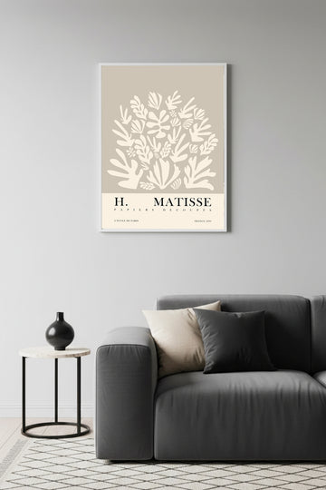 Beyaz Ahşap Çerçeveli Minimal Yaprak Desenli Tablo - Pastel Tonlar | Huhu1122