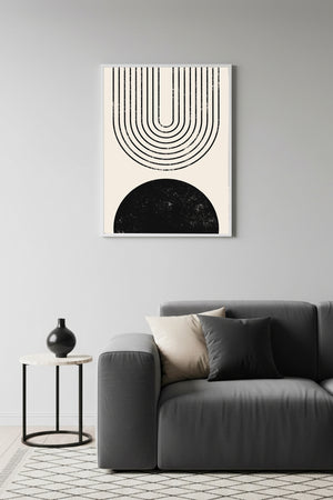 Beyaz Ahşap Çerçeveli Geometrik Desenli Tablo - Minimal | Huhu1137