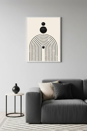 Beyaz Ahşap Çerçeveli Geometrik Desenli Tablo - Minimal | Huhu1138