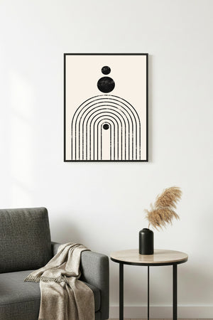 Doğal Ahşap Çerçeveli Geometrik Desenli Tablo - Minimal | huhu1138