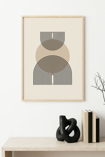 Doğal Ahşap Çerçeveli Geometrik Desenli Tablo - Minimal | huhu1141