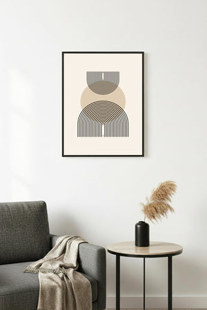 Doğal Ahşap Çerçeveli Geometrik Desenli Tablo - Minimal | huhu1141