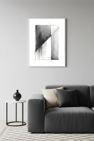 Beyaz Ahşap Çerçeveli Soyut Minimalist Tablo - Siyah Beyaz | Huhu1211