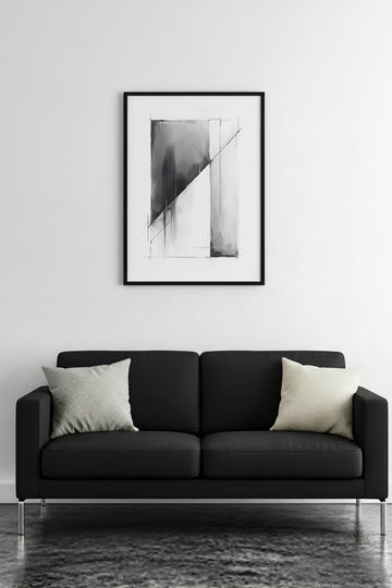 Doğal Ahşap Çerçeveli Soyut Minimalist Tablo - Siyah Beyaz | huhu1211