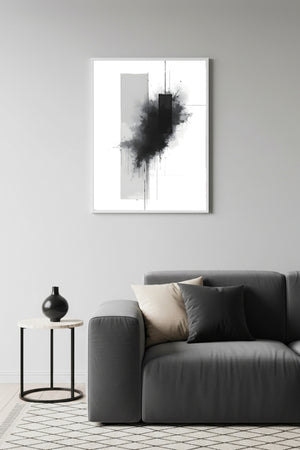 Beyaz Ahşap Çerçeveli Soyut Desenli Tablo - Minimal | Huhu1215