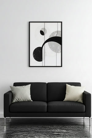 Doğal Ahşap Çerçeveli Geometrik Siyah Beyaz Desenli Tablo - Modern | huhu1224