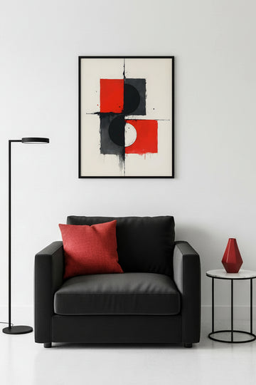 Doğal Ahşap Çerçeveli Soyut Geometrik Desenli Tablo - Canlı Tonlar | huhu1234