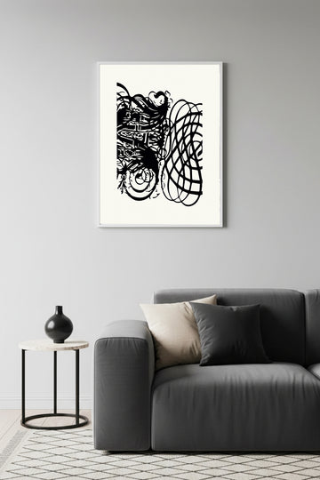 Beyaz Ahşap Çerçeveli Soyut Desenli Tablo - Minimal | Huhu1254