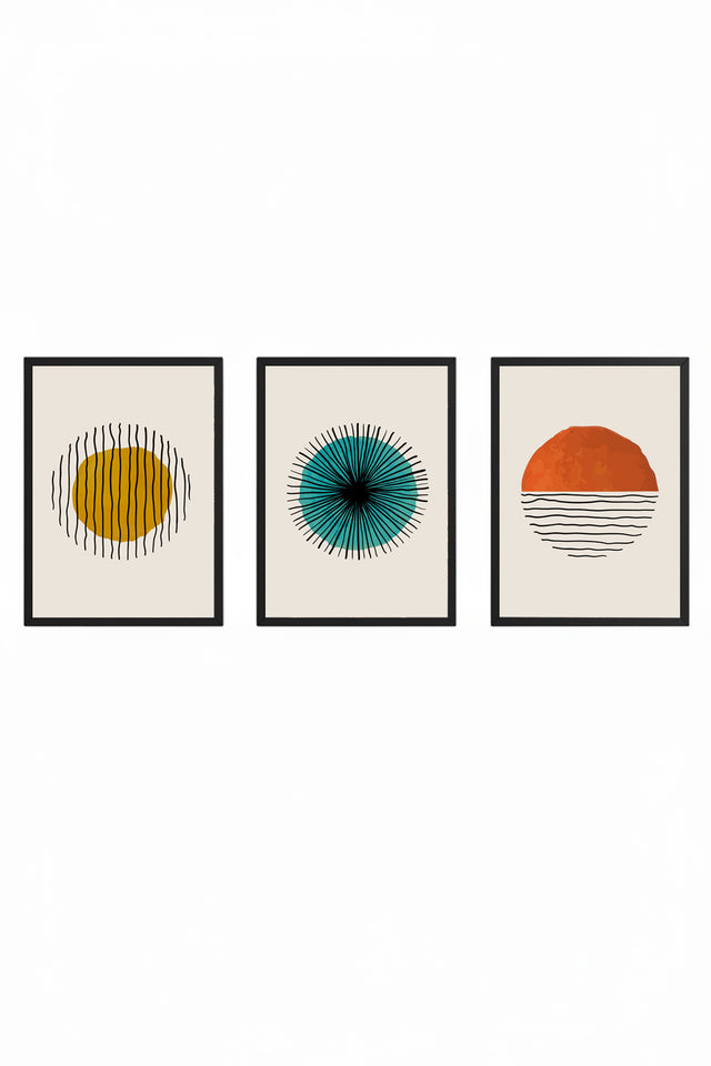 Geometrik Desenli Modern Tablo Seti - 3’lü Set | huhu12