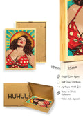 Doğal Ahşap Çerçeveli Pop Art Desenli Tablo - Retro Kırmızı Sarı | huhu1740