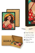 Doğal Ahşap Çerçeveli Pop Art Desenli Tablo - Retro Kırmızı Sarı | huhu1740