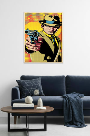 Doğal Ahşap Çerçeveli Pop Art Desenli Tablo - Noir Tarz | Sarı-Siyah | huhu1747