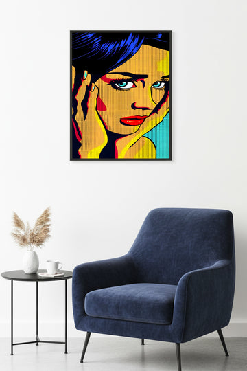 Doğal Ahşap Çerçeveli Pop Art Grafik Desenli Tablo - Sarı-Siyah | huhu1755
