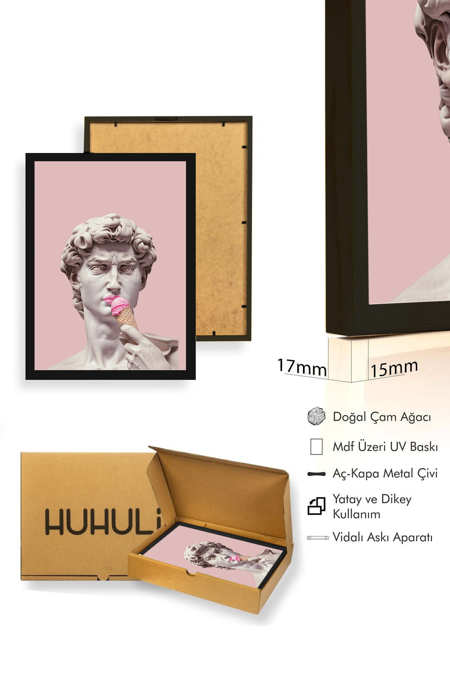 Doğal Ahşap Çerçeveli Minimal Beyaz Tablo - Sanat | huhu1761