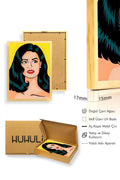 Doğal Ahşap Çerçeveli Pop Art Kadın Portresi Tablo - Sarı Tonlar | huhu1763