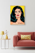 Doğal Ahşap Çerçeveli Pop Art Kadın Portresi Tablo - Sarı Tonlar | huhu1763
