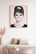 Doğal Ahşap Çerçeveli Minimal Desenli Tablo - Pembe-Beyaz | huhu1777