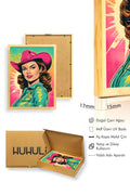 Doğal Ahşap Çerçeveli Pop Art Portre Tablo - Retro Pembe-Turkuaz | huhu1778