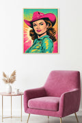Doğal Ahşap Çerçeveli Pop Art Portre Tablo - Retro Pembe-Turkuaz | huhu1778