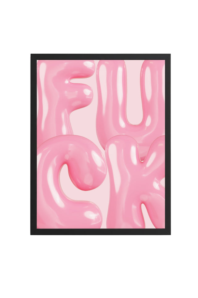 Doğal Ahşap Çerçeveli Pembe Harf Tablo - Modern Pop Art Baskı | huhu1785