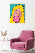 Doğal Ahşap Çerçeveli Pop Art Portre Tablo - Pembe & Sarı | huhu1790