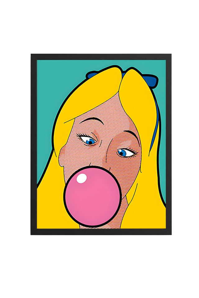Doğal Ahşap Çerçeveli Pop Art Portre Tablo - Pembe & Sarı | huhu1790
