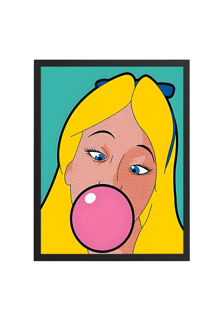 Doğal Ahşap Çerçeveli Pop Art Portre Tablo - Pembe & Sarı | huhu1790