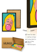 Doğal Ahşap Çerçeveli Pop Art Portre Tablo - Pembe & Sarı | huhu1790