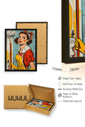 Doğal Ahşap Çerçeveli Pop Art Vintage Tablo - Kırmızı Sarı Tonlar | huhu1796