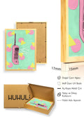 Doğal Ahşap Çerçeveli Pop Art Telefon Çizimi Tablo - Pembe Tonlar | huhu1799