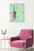 Doğal Ahşap Çerçeveli Pop Art Telefon Çizimi Tablo - Pembe Tonlar | huhu1799