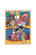 Doğal Ahşap Çerçeveli Retro Grafik Desenli Tablo - Skateboard | huhu1800
