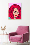 Doğal Ahşap Çerçeveli Pop Art Portre Tablo - Kırmızı Saçlı | huhu1809