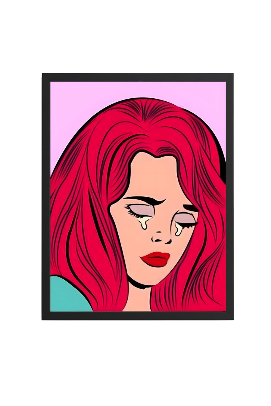Doğal Ahşap Çerçeveli Pop Art Portre Tablo - Kırmızı Saçlı | huhu1809