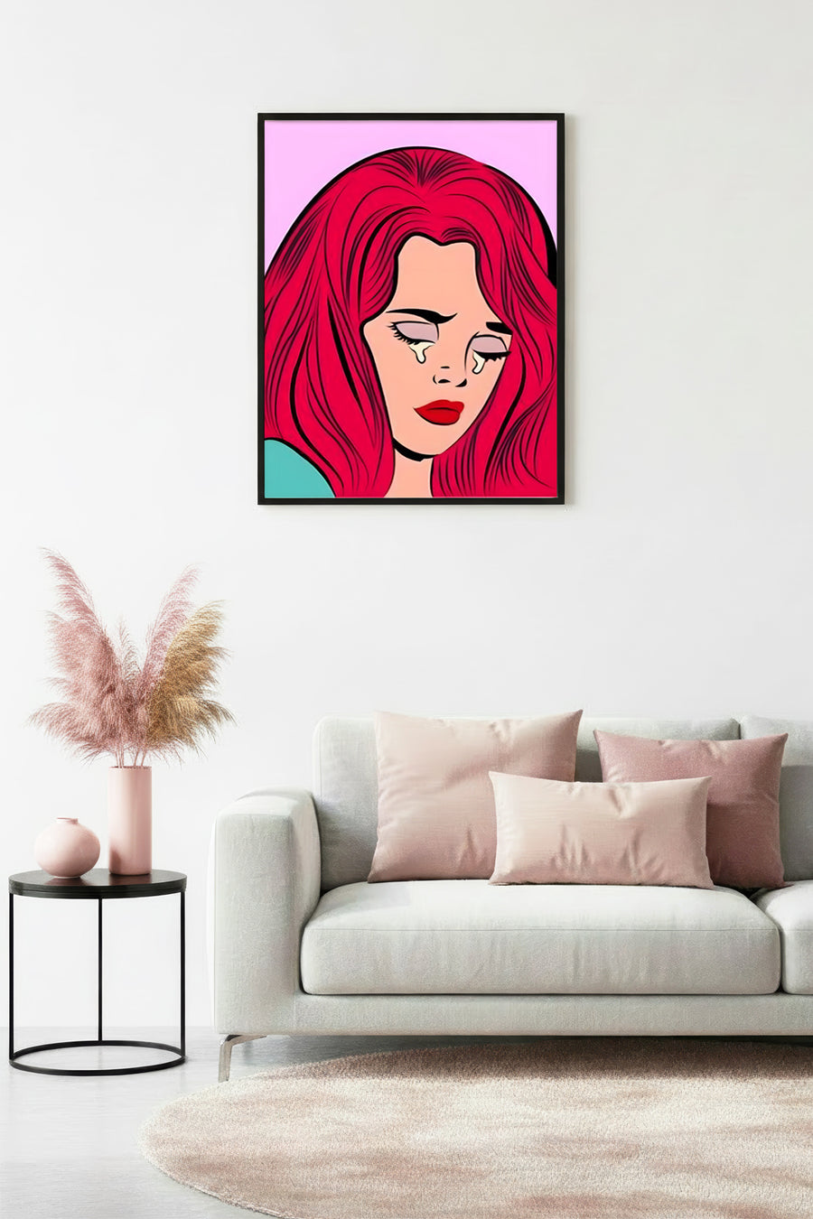 Doğal Ahşap Çerçeveli Pop Art Portre Tablo - Kırmızı Saçlı | huhu1809