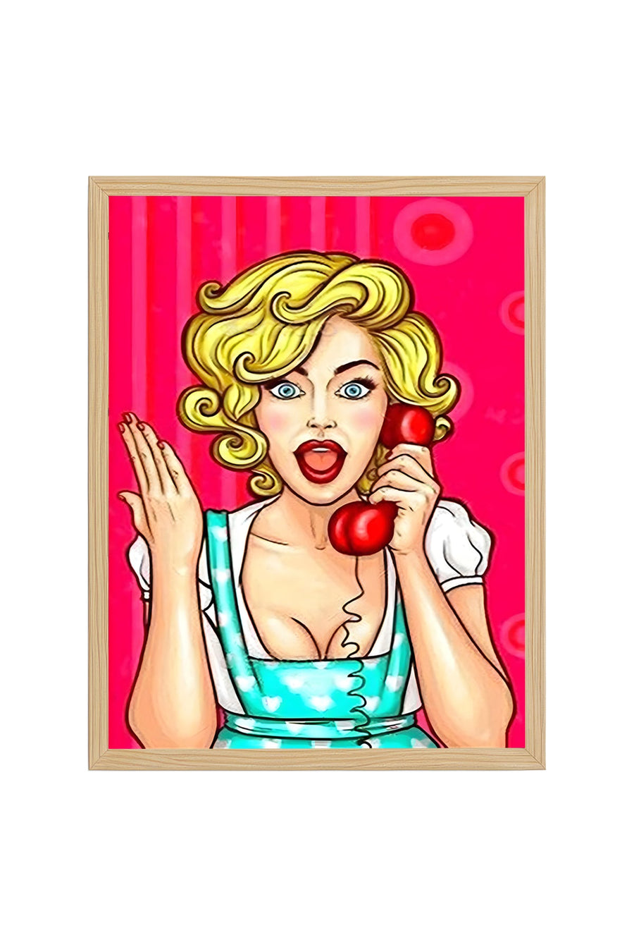 Doğal Ahşap Çerçeveli Pop Art Desenli Tablo - Retro Pembe Tonlar | huhu1812