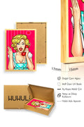 Doğal Ahşap Çerçeveli Pop Art Desenli Tablo - Retro Pembe Tonlar | huhu1812