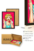 Doğal Ahşap Çerçeveli Pop Art Desenli Tablo - Retro Pembe Tonlar | huhu1812