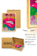 Doğal Ahşap Çerçeveli Pop Art Pembe Dudak Tablo - Canlı Tonlar | huhu1814
